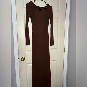 SKIMS Chocolate Brown Long Sleeve Dress